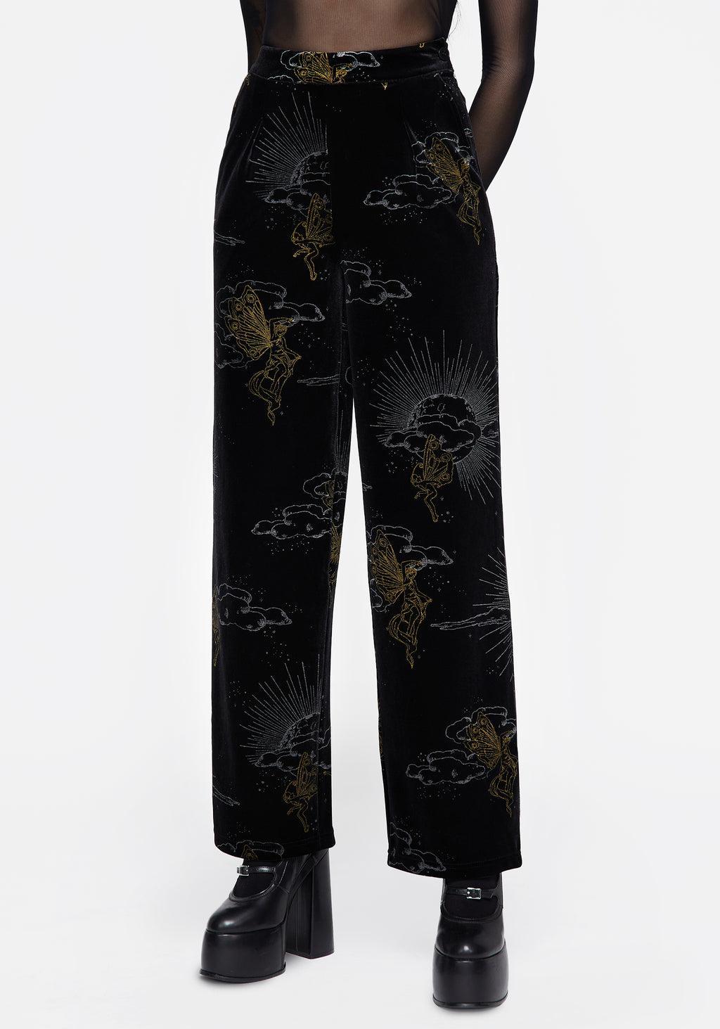 Adelina Foil Print Velour Wide Leg Trousers Product Image