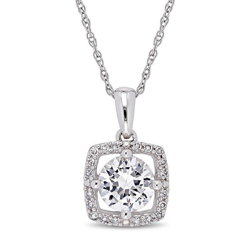 Stella Grace 10k White Gold Lab-Created White Sapphire 1/10 Carat T.W. Diamond Frame Pendant, Womens 10k Whgold Product Image