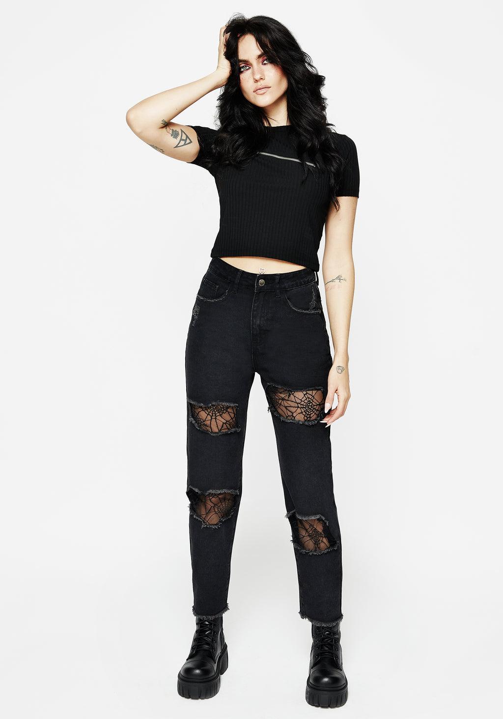 Cobweb Distressed Denim Jeans Product Image