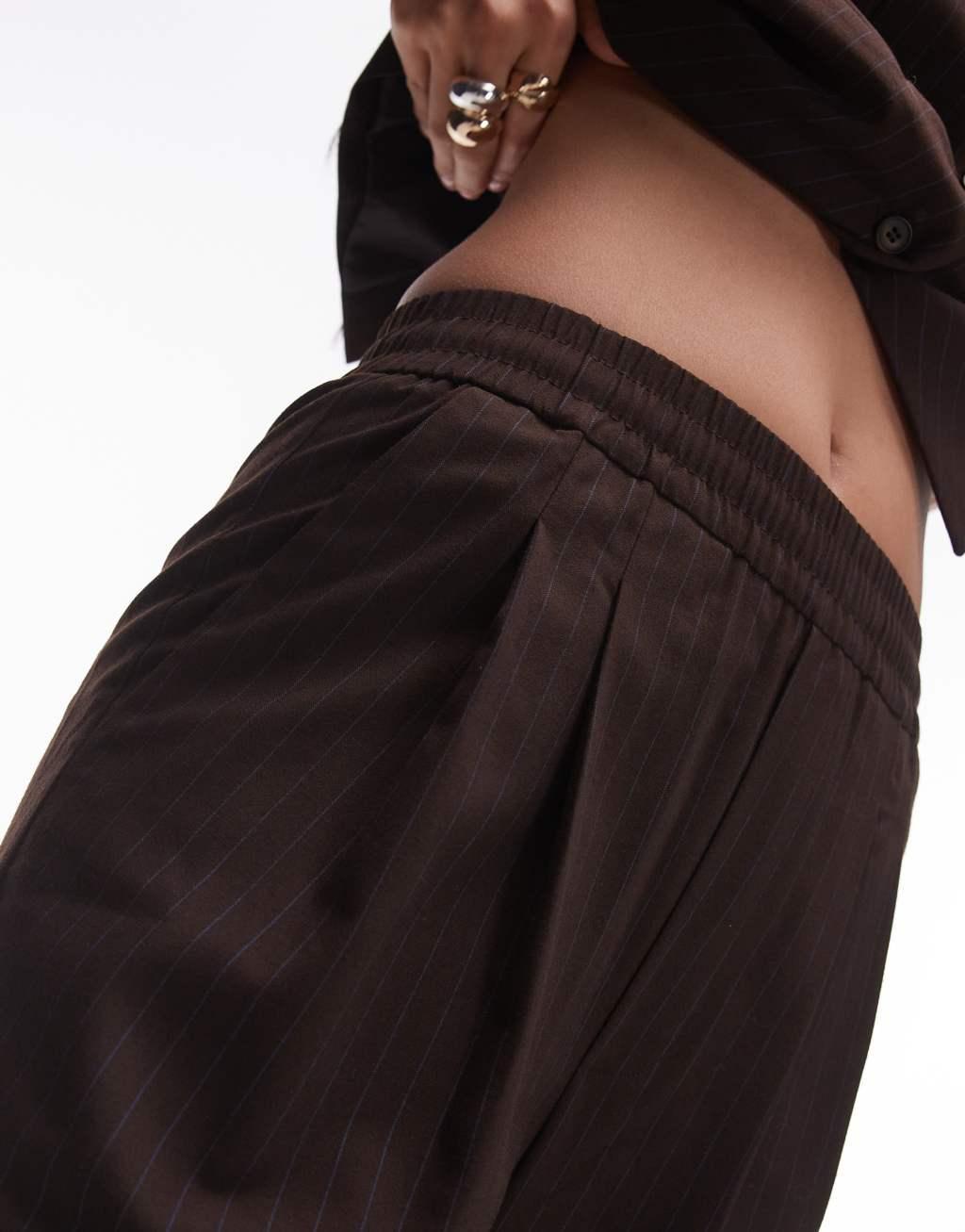 Topshop pleat front tailored sweatpants in chocolate pinstripe Product Image