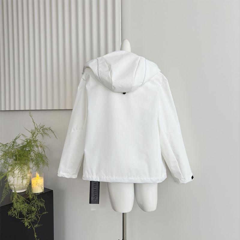 Stand Collar Plain Hood Zip Jacket Product Image