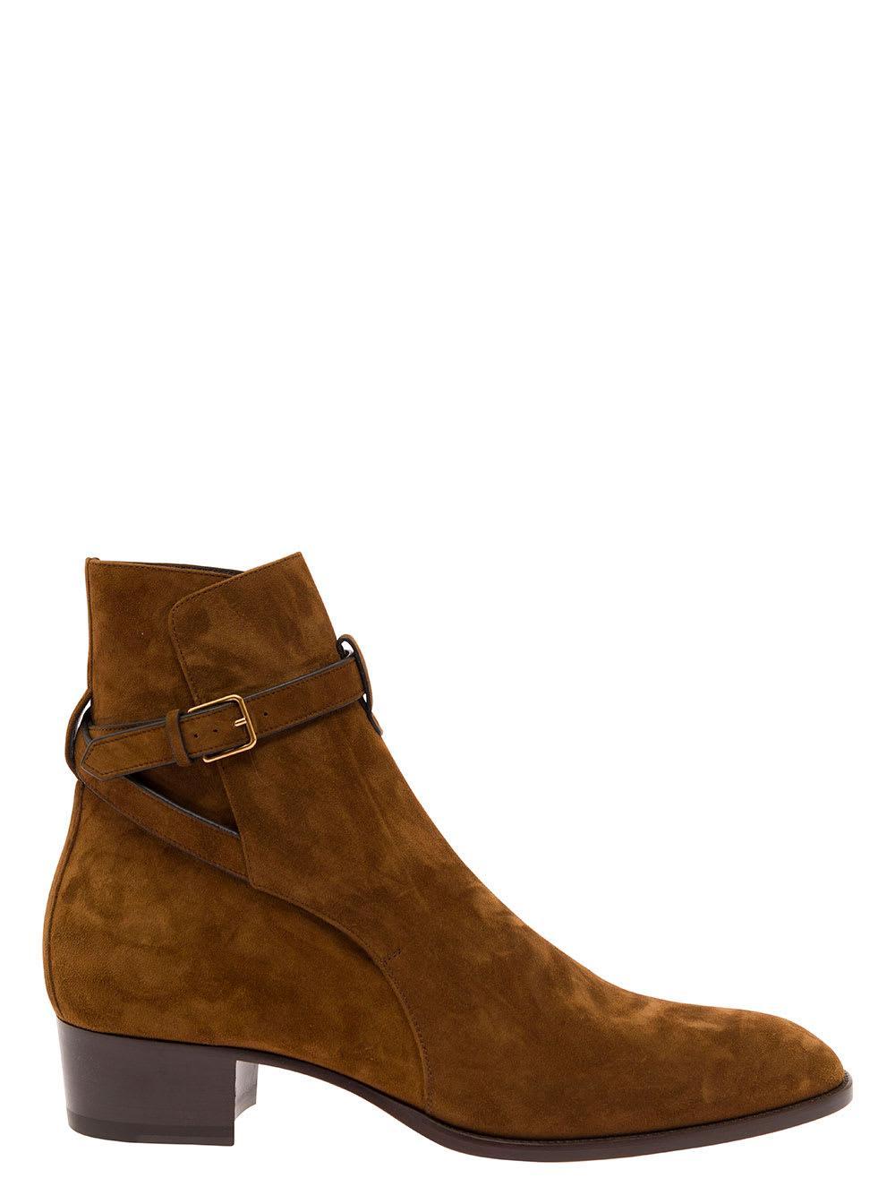 SAINT LAURENT Wyatt Jodphur Suede Bootie In Brown Product Image