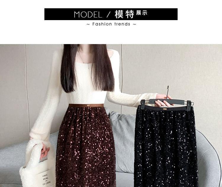 High Rise Sequined Midi Mermaid Skirt Product Image