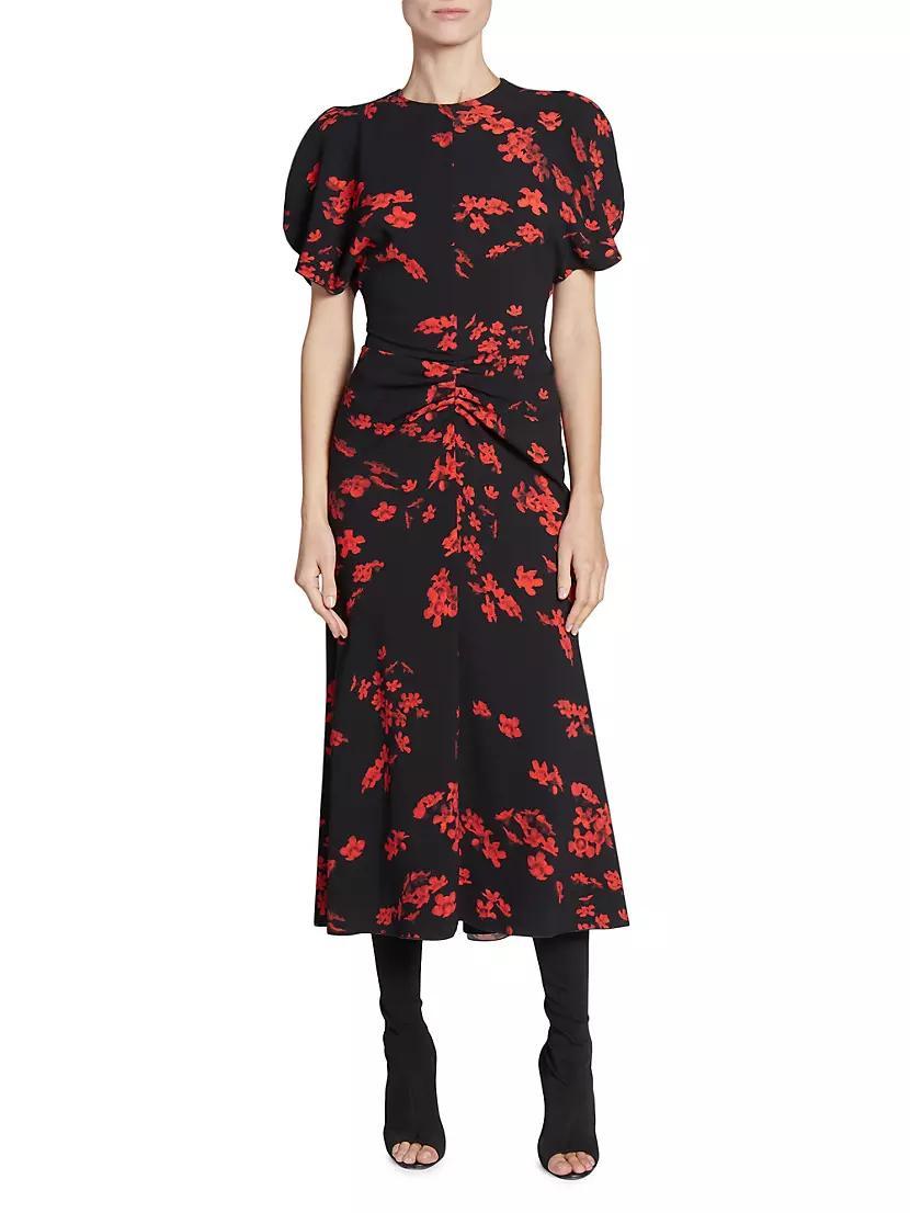 Floral Gathered Waist Midi-Dress Product Image