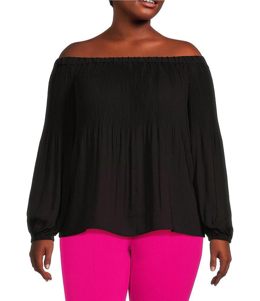 MICHAEL Michael Kors Plus Size Crepe Off The Shoulder Pleated Blouse product image