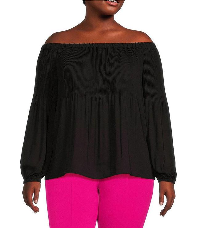 MICHAEL Michael Kors Plus Size Crepe Off The Shoulder Pleated Blouse Product Image