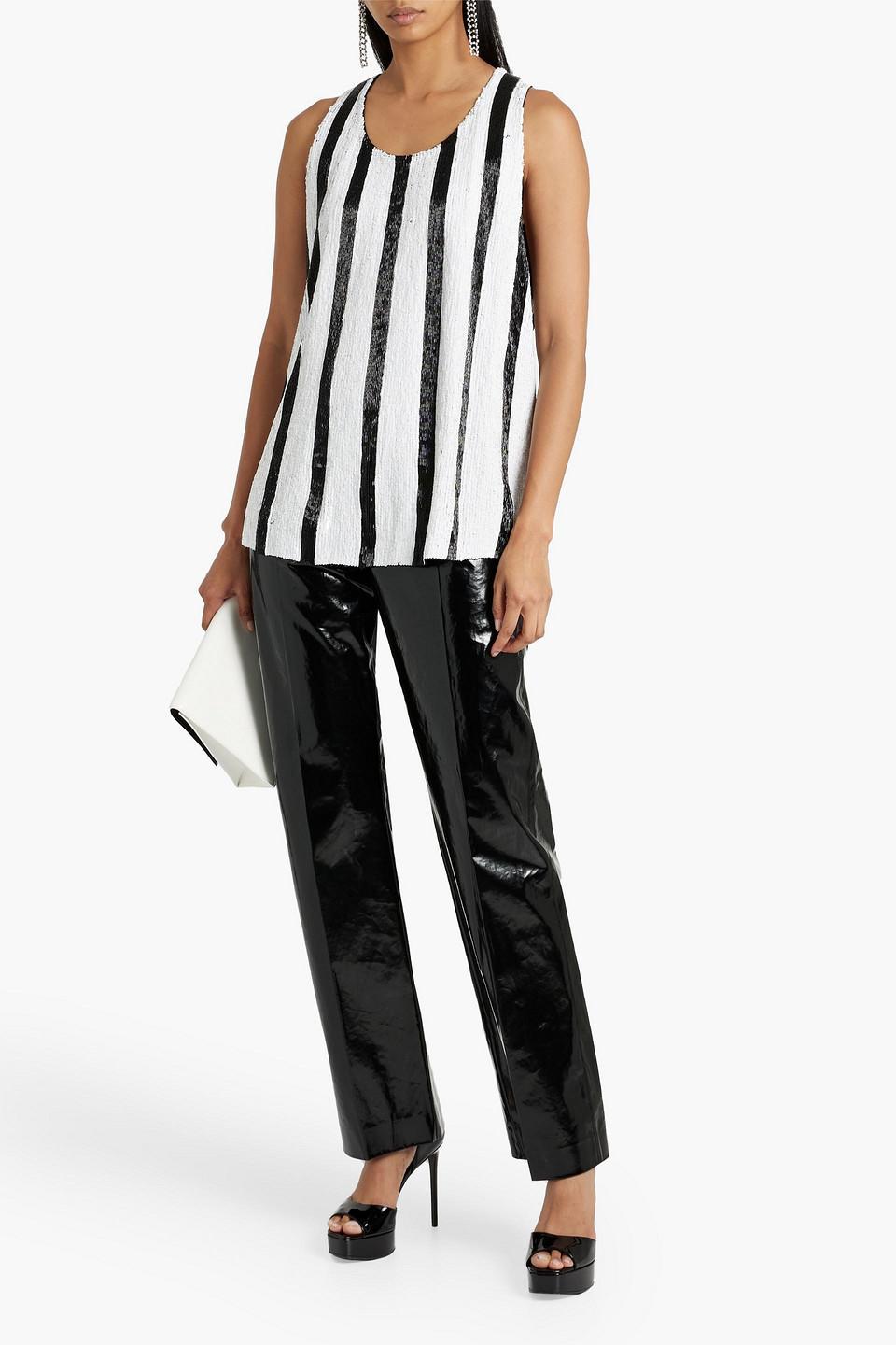 Embellished Striped Tulle Top In Black Product Image