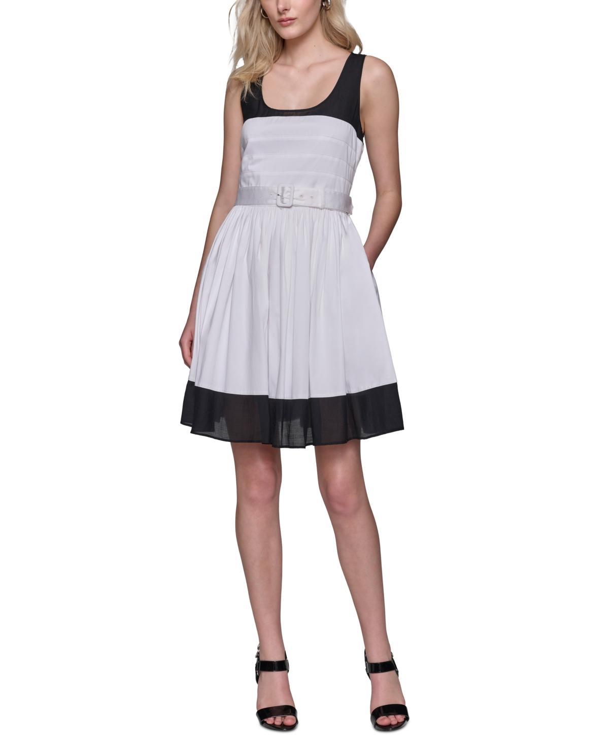 Karl Lagerfeld Paris Womens Square-Neck Belted Dress - Sft Wt Product Image