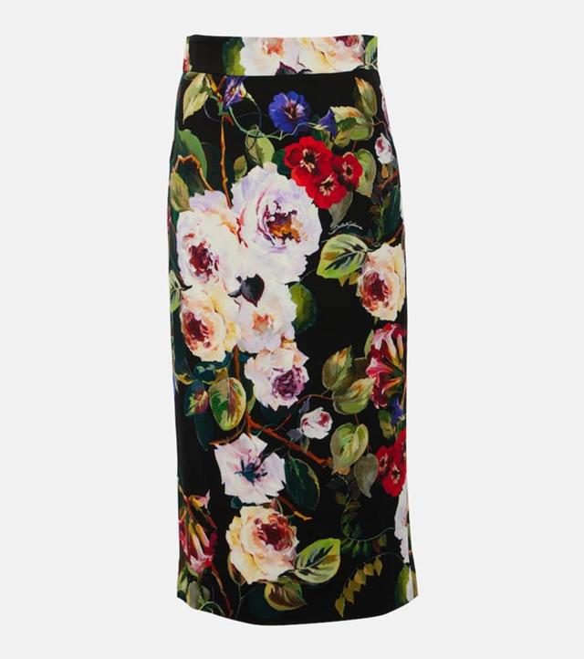 DOLCE & GABBANA Floral Print Midi Skirt In Roseto Nero Product Image