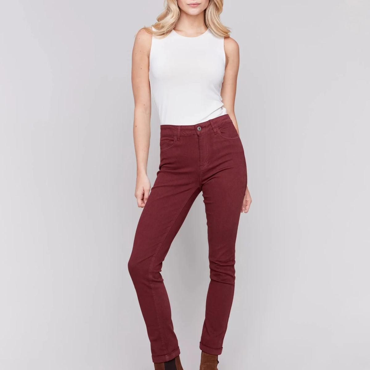 Cuffed Hem Twill Jeans - Cabernet Product Image