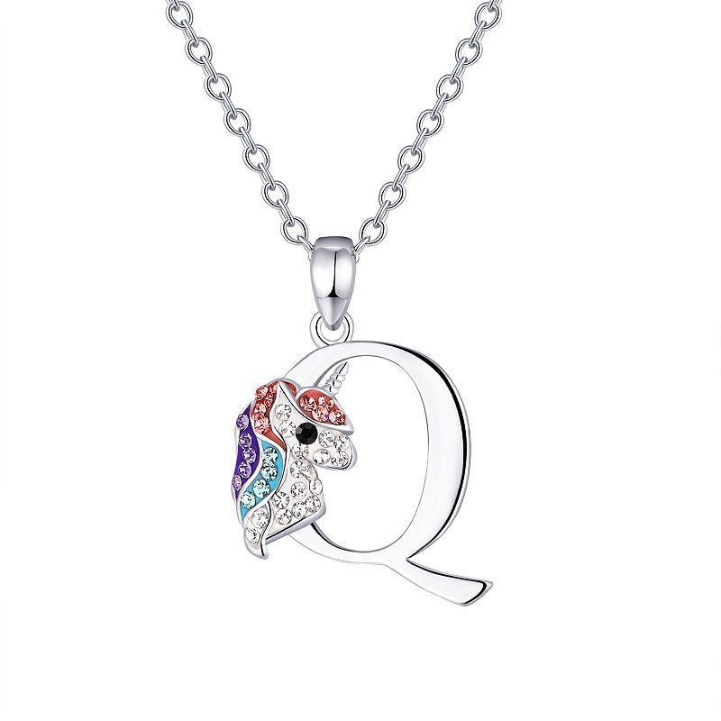 Crystal Collective Silver Plated Unicorn Initial Pendant Necklace- Size 18, Womens, Silver Tone F Product Image