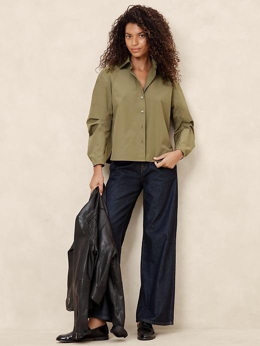 Pleated-Sleeve Taffeta Shirt Product Image