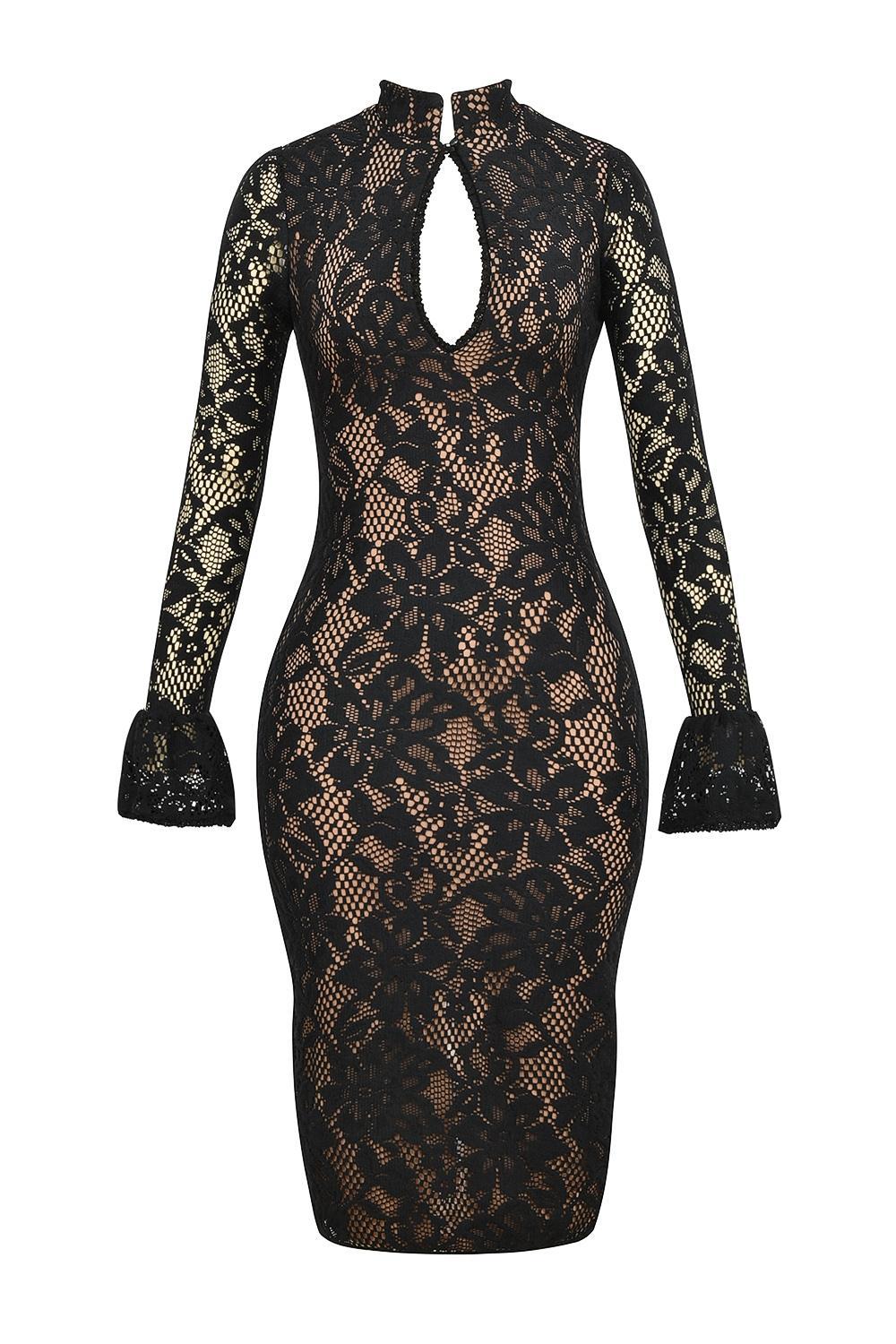 Pierette Black Lace Midi Dress Product Image