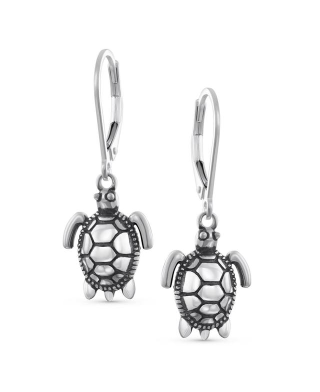 Honeymoon Vacation Tiny Nautical Hawaiian Sea Tortoise Beach Turtle Dangle Earrings For Women Teen Oxidized .925 Sterling Silver Product Image