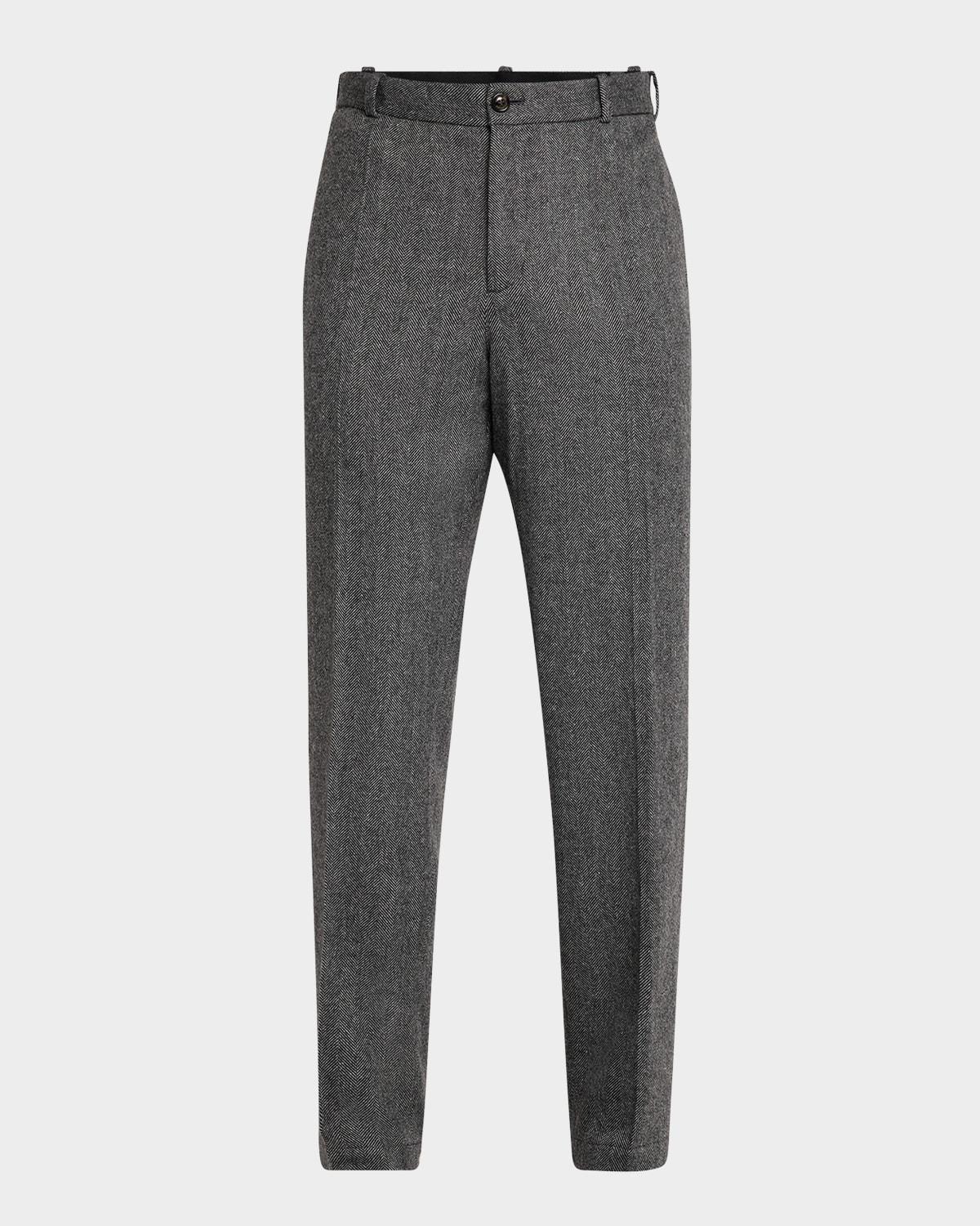 Mens Pleated Herringbone Wool Pants product image