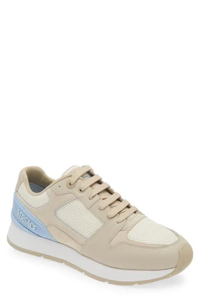 VERSACE Mixed Media Sneaker In Beige Oth Product Image