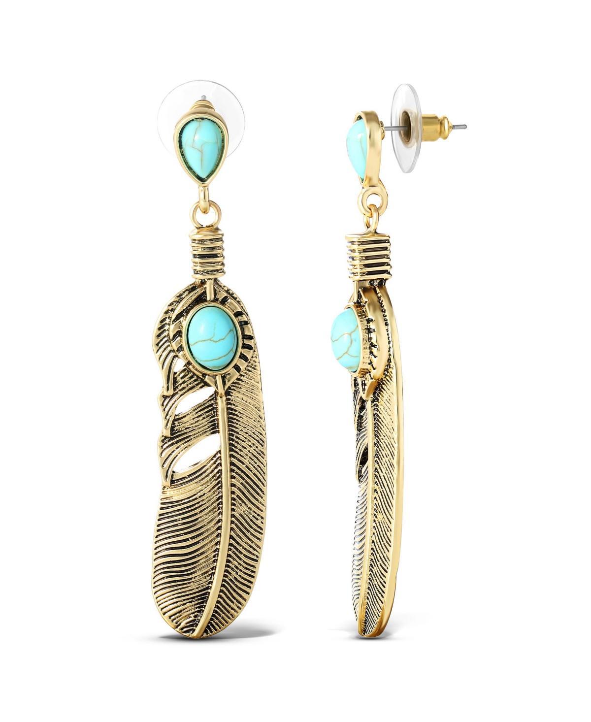 Jessica Simpson Womens Turquoise Stone Feather Drop Earrings Product Image