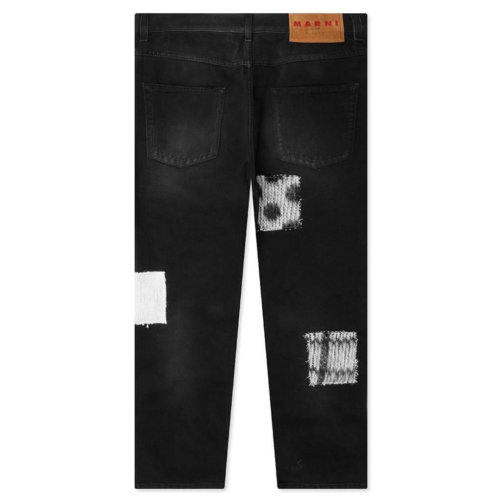 Bleached Cotton Patchwork Jeans - Black Male Product Image