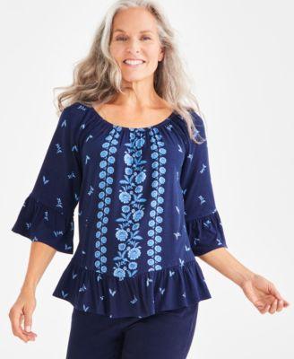 Petite Printed Ruffle Top, Created for Macy's Product Image