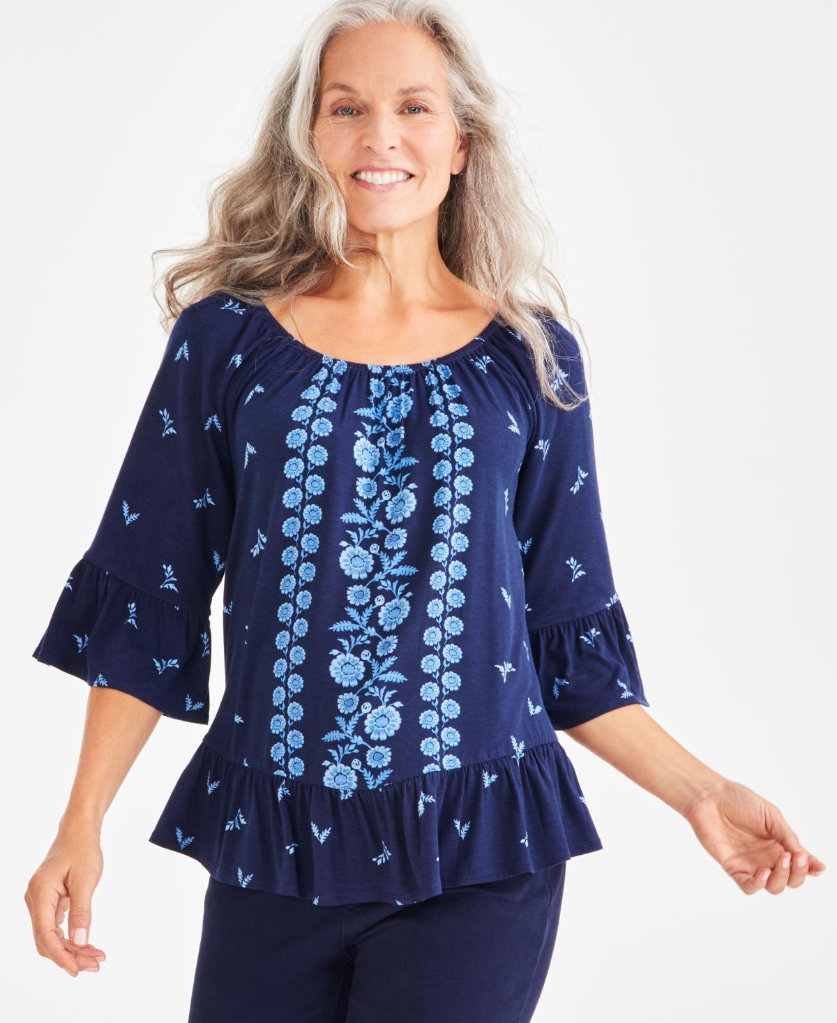 Style & Co Womens Printed On-Off Knit Top, Created for Macys Product Image