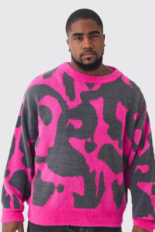 Plus Fluffy Knit Abstract Sweatshirt | boohooMAN USA Product Image