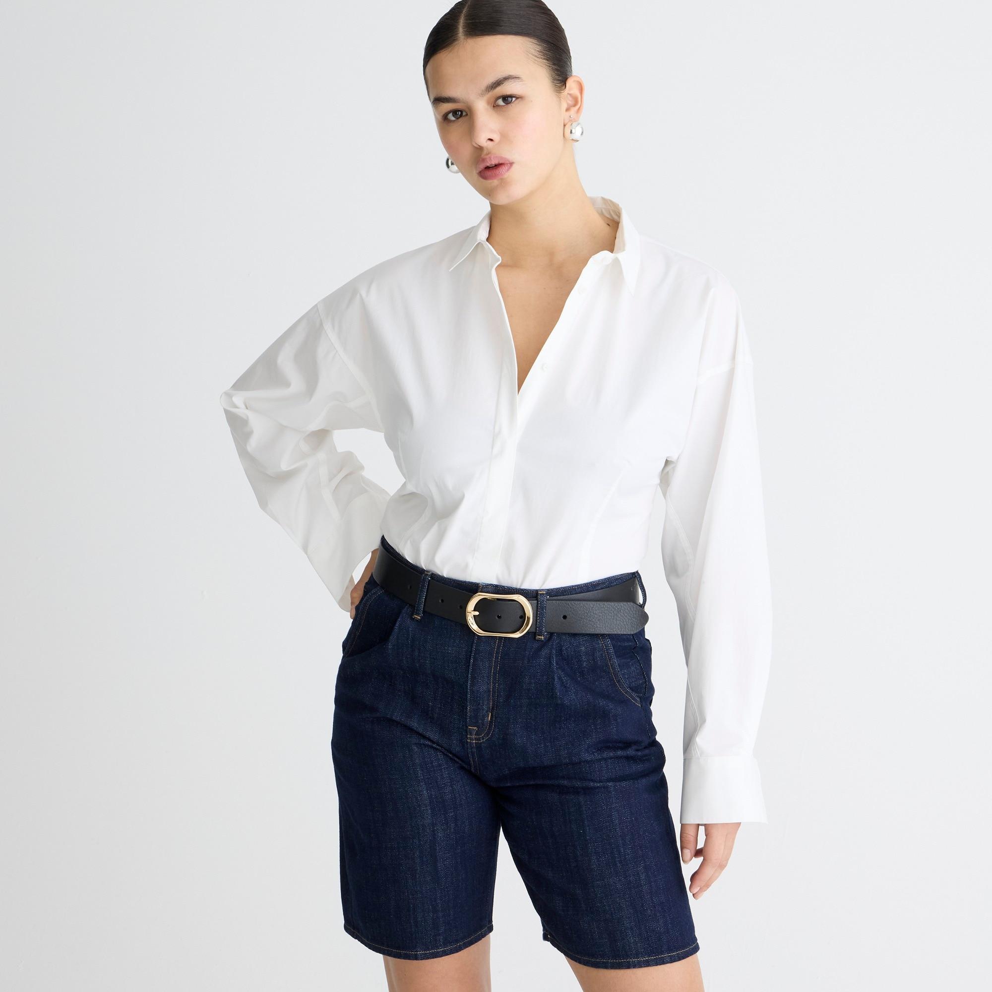 Fitted button-up shirt in stretch cotton-blend poplin product image