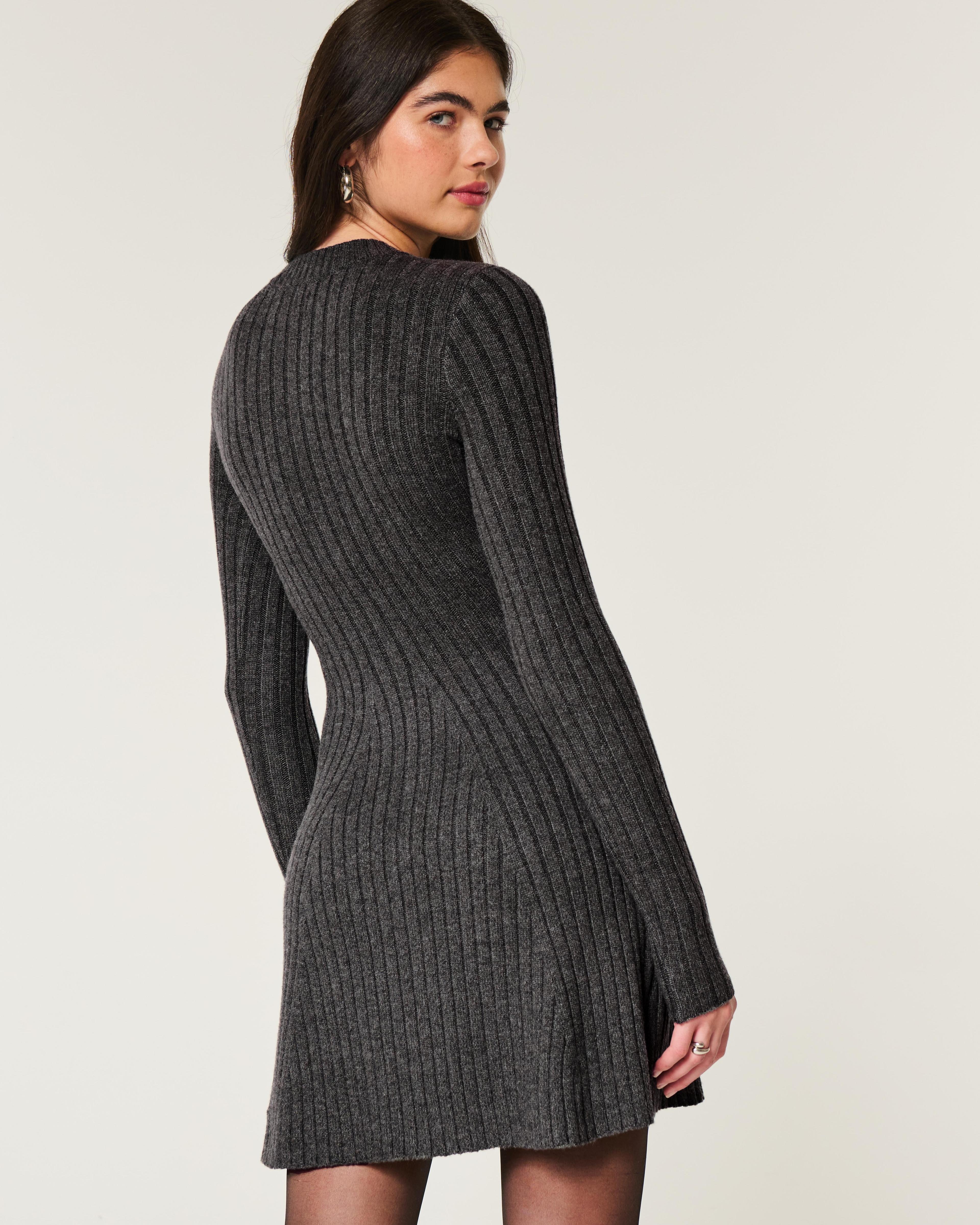 Ribbed Skater Mini Sweater Dress Product Image