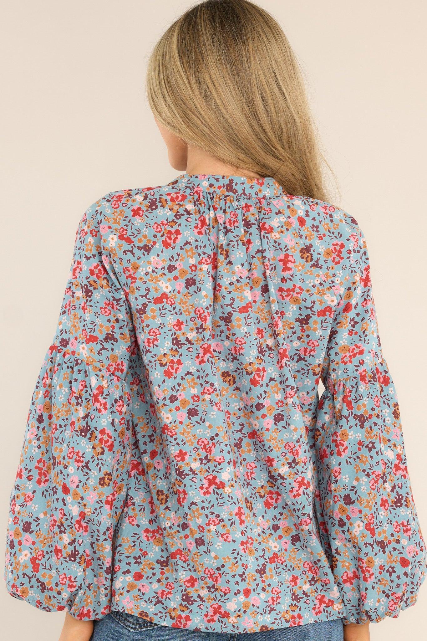 Emory Chalet Floral Cotton Button Front Top Blue Product Image