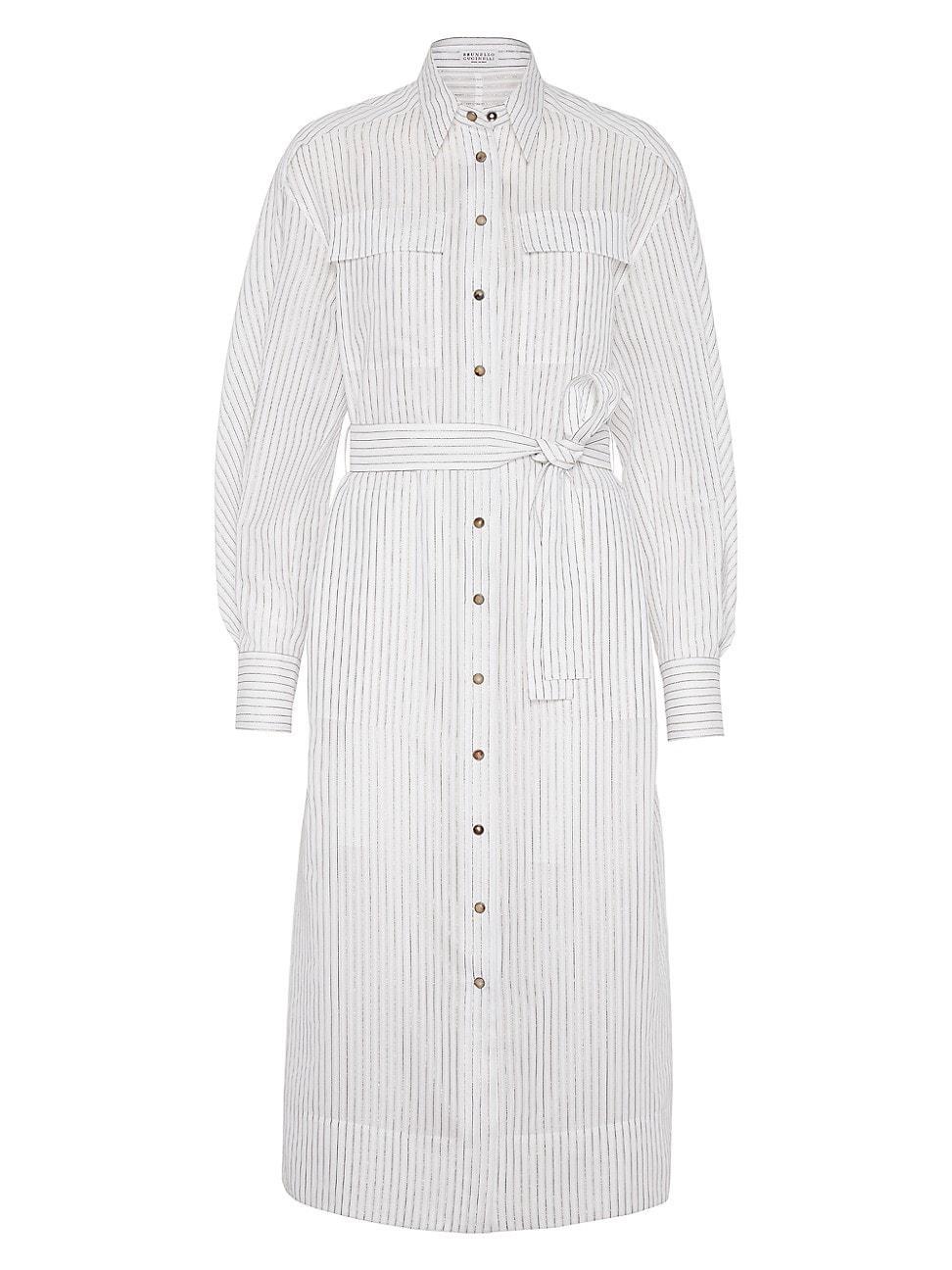 Womens Cotton and Silk Sparkling Stripe Organza Shirt Dress product image