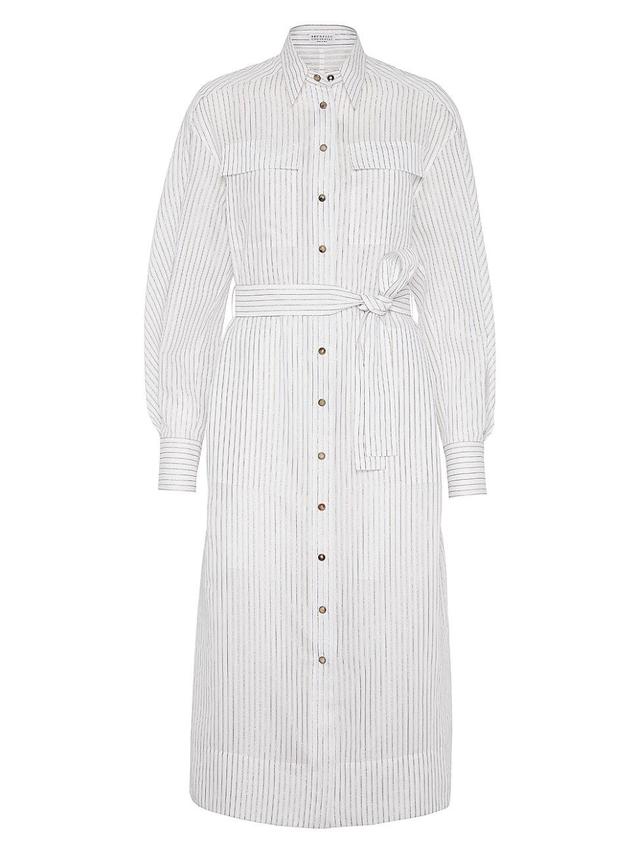 Womens Cotton and Silk Sparkling Stripe Organza Shirt Dress Product Image