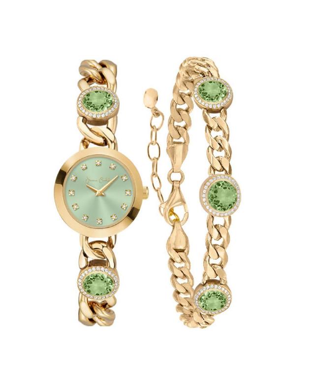 Jessica Carlyle Womens Quartz Gold-Tone Alloy Watch 22.55mm Gift Set - Shiny Gold, Light Green Sunray Product Image