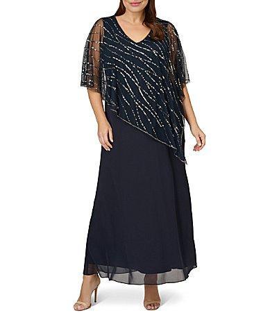 Adrianna Papell Plus Size Sleeveless V-Neck Beaded Popover Midi Dress Product Image