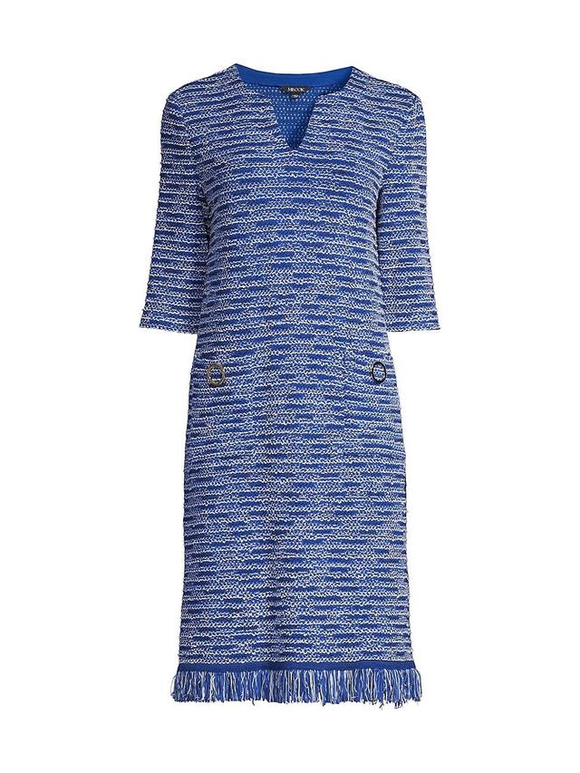 Womens Fringe Trim Tweed Shift Dress Product Image