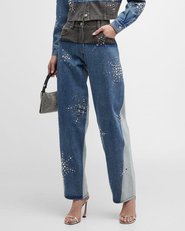 Liberty Embroidered Two-Tone Slouchy Jeans Product Image