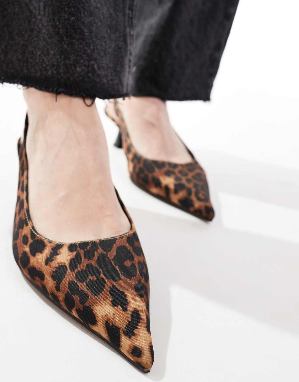 ASOS DESIGN Wide Fit Stroll slingback kitten heel shoes in leopard Product Image