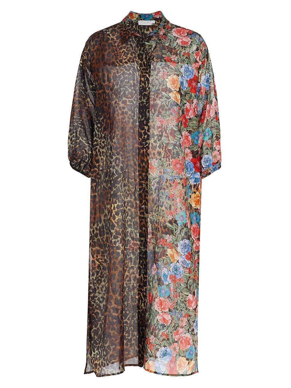 Womens Semi-Sheer Cheetah & Floral-Print Coverup Product Image