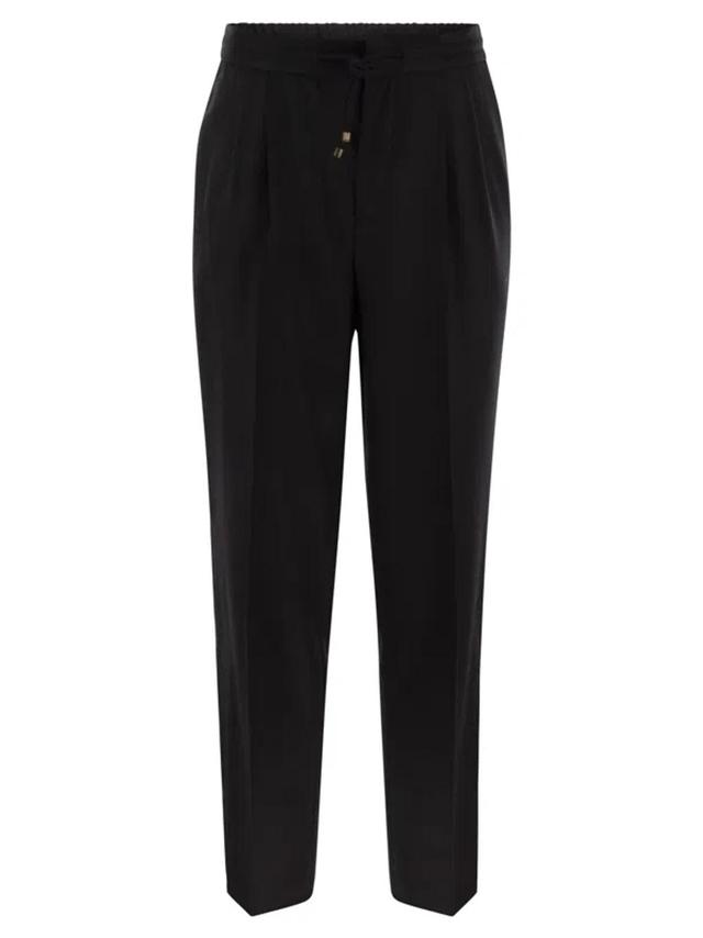 Leisure Fit Trousers In Virgin Wool Flannel With Drawstring And Double Darts In Black Product Image