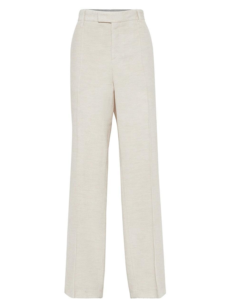 Womens Viscose and Cotton Corduroy Loose Straight Trousers Product Image