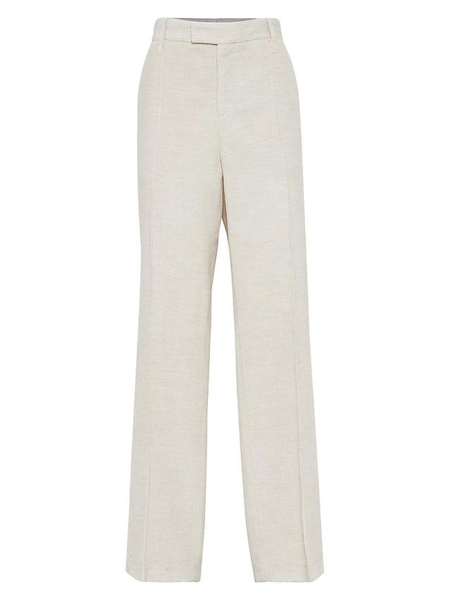 Womens Viscose and Cotton Corduroy Loose Straight Trousers Product Image