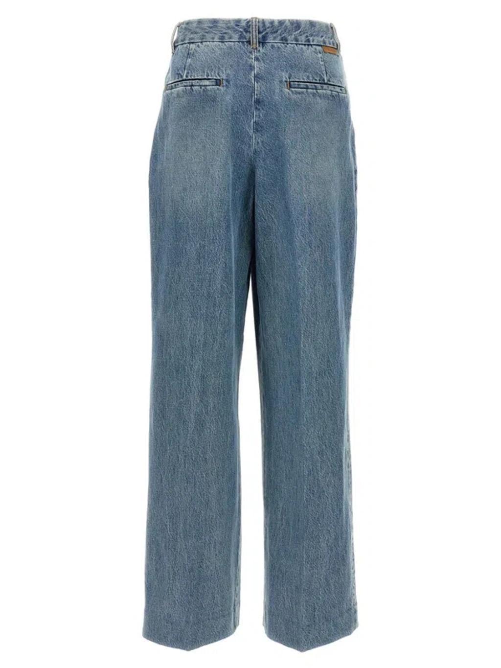 ZIMMERMANN Illustration Pleated Denim Pants In Light Blue Product Image