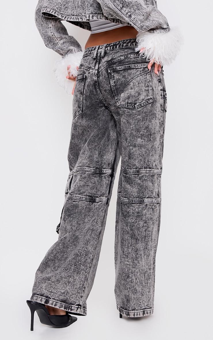 Petite Washed Grey Denim Pocket Detail Jeans Product Image