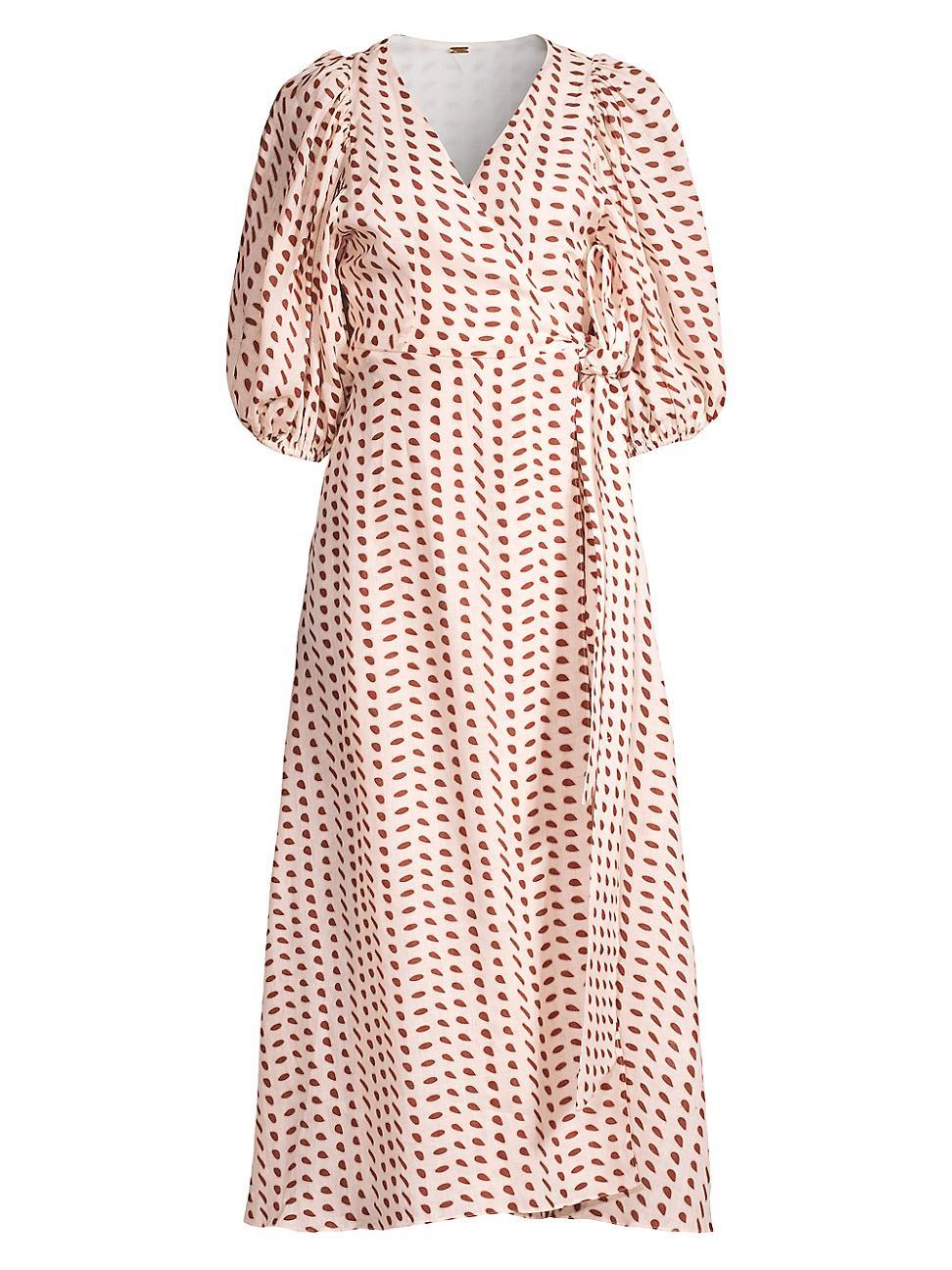 Womens Ermita Geometric-Print Linen Wrap Midi-Dress Product Image