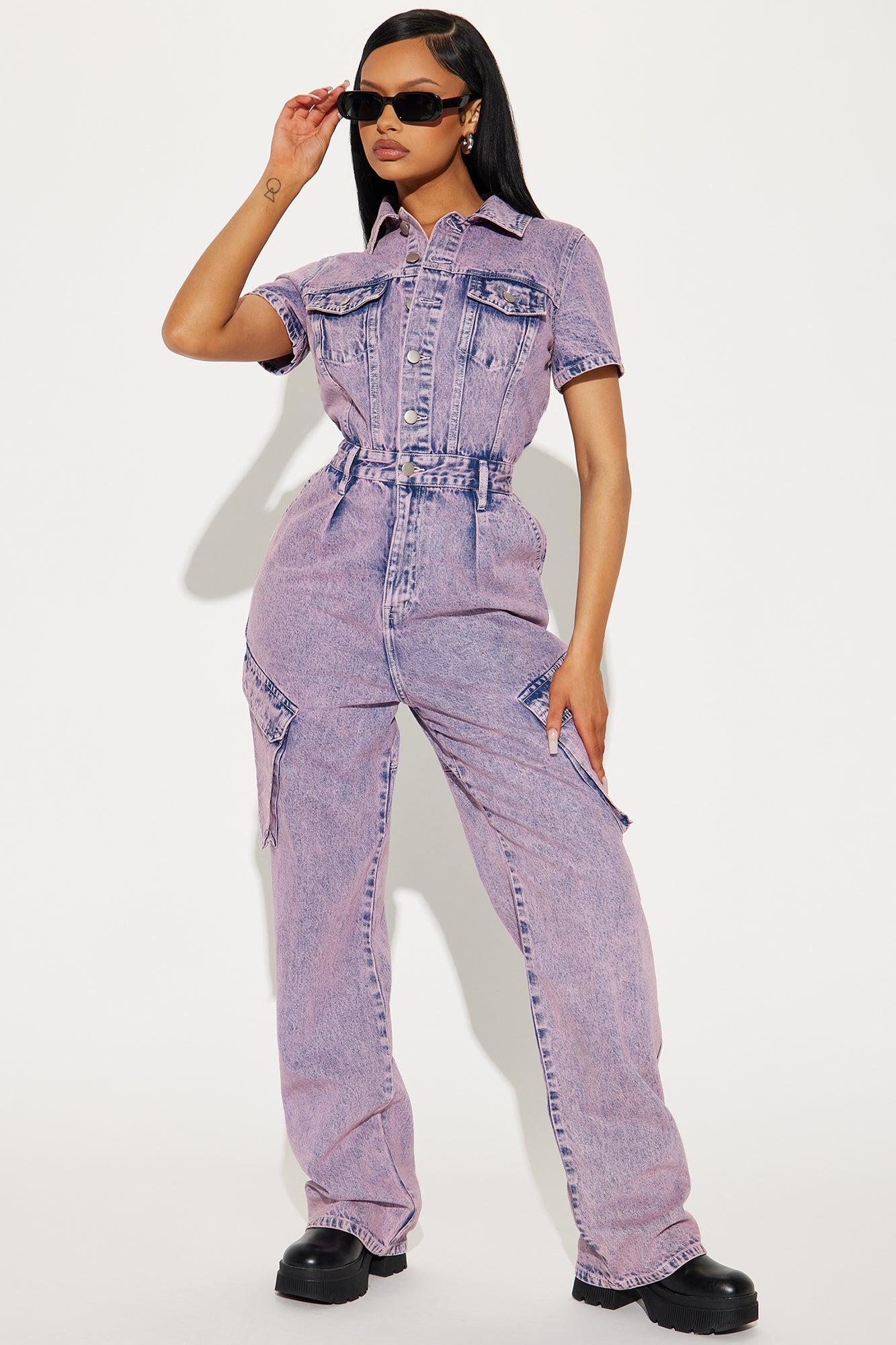 Break It Off Denim Jumpsuit - Pink/combo Product Image