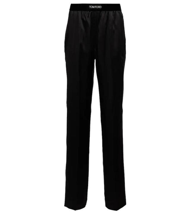 TOM FORD Velvet-trimmed Stretch-silk Satin Pants In Black Product Image