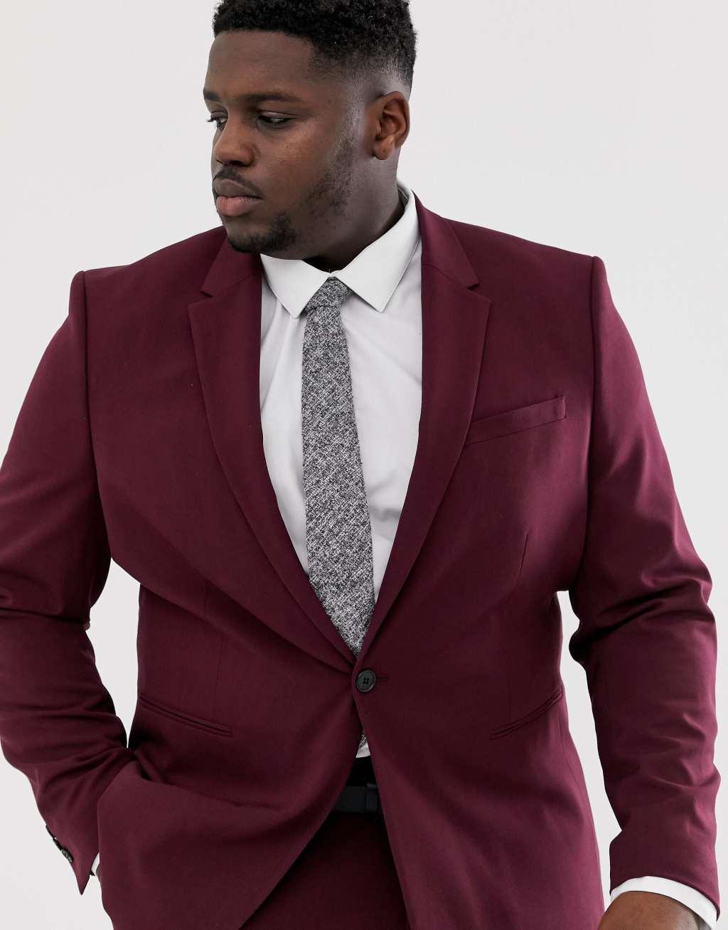 River Island Big & Tall skinny suit jacket in burgundy Product Image