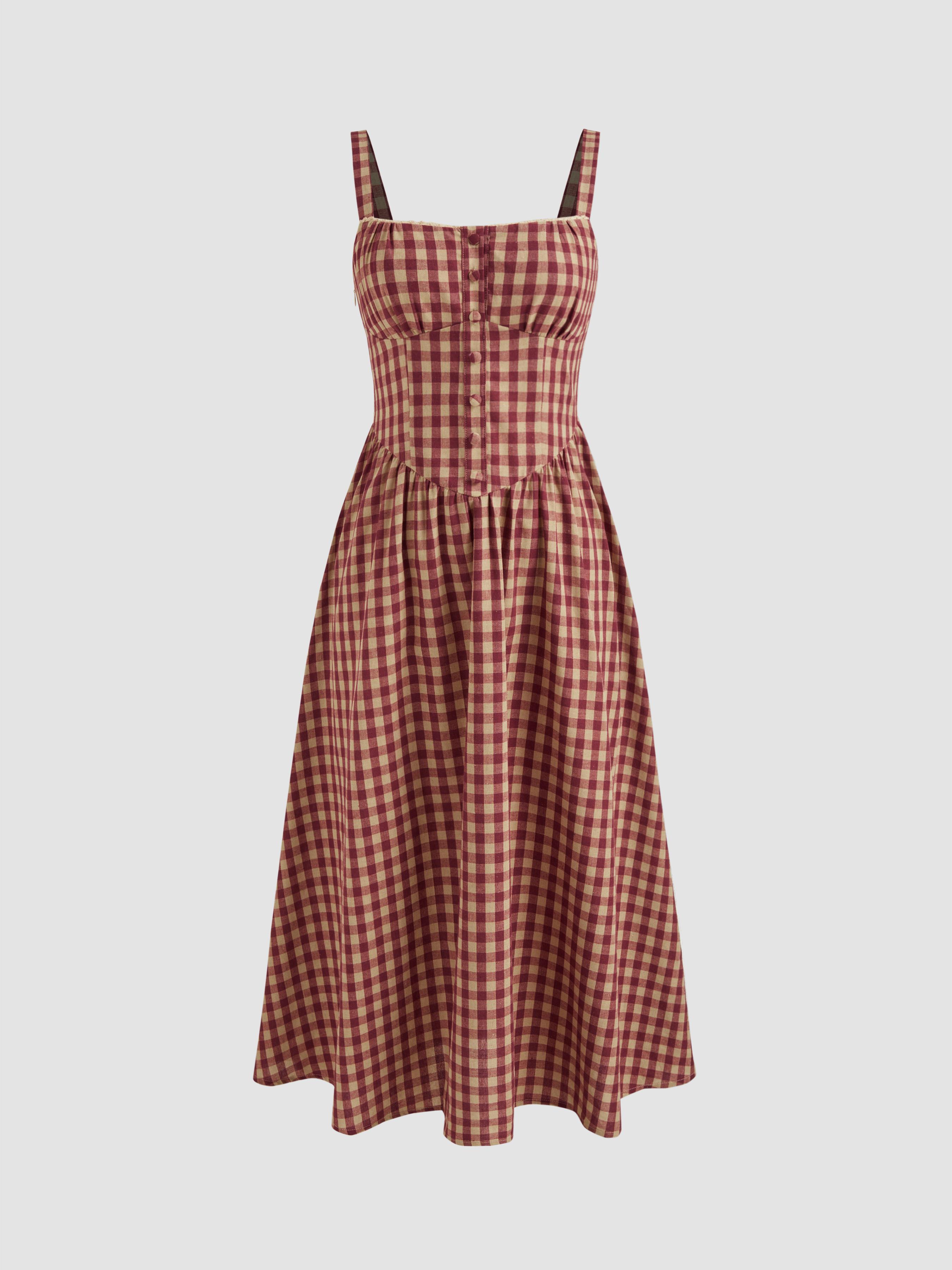 Cotton-blend Square Neck Gingham Maxi Dress product image