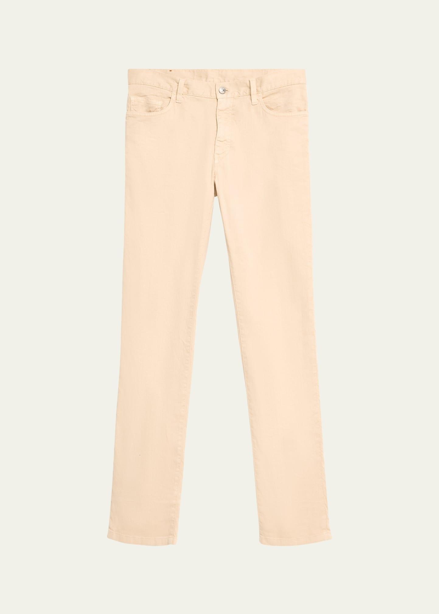 Mens Light Tan Linen 5-Pocket Jeans Product Image