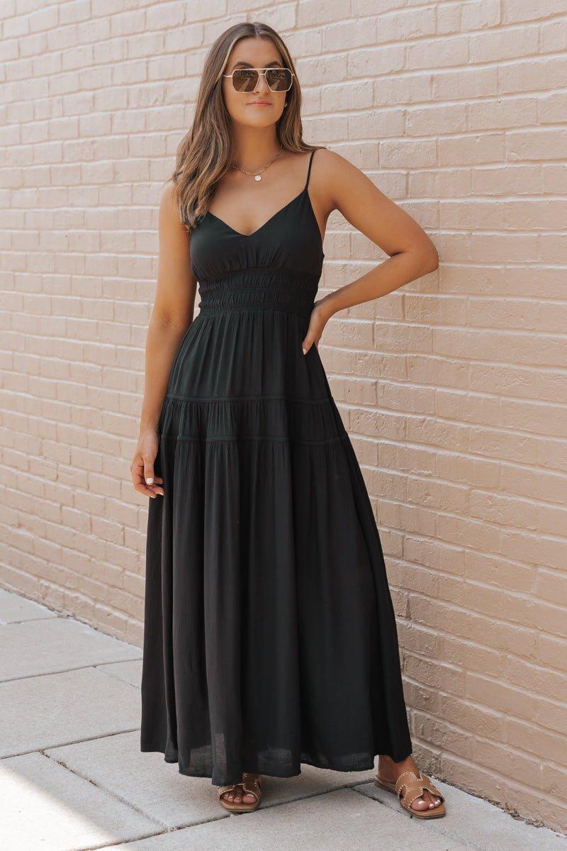 Black Shirred Waist Tiered Maxi Dress product image