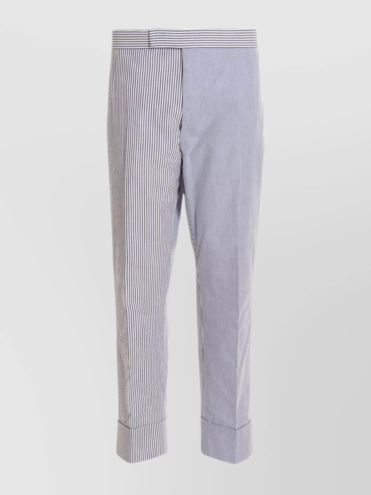 Striped Cropped Trousers With Cuffed Hem In Light Blue Product Image