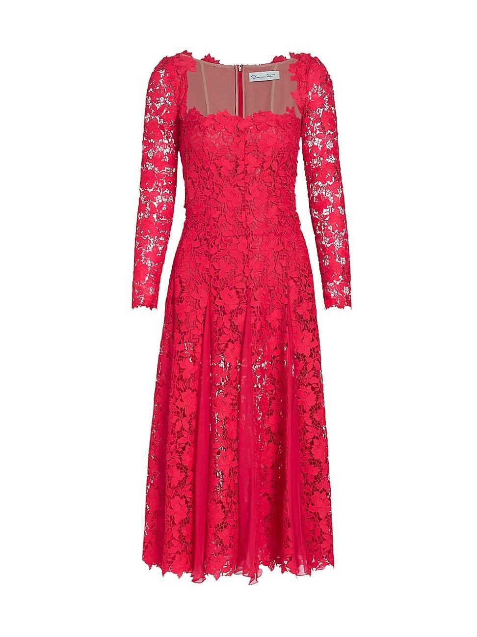 Oscar de la Renta Gardenia Long Sleeve Guipure Lace Fit & Flare Dress Product Image